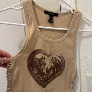 Forever 21 Beige Heart Horse Tank Top